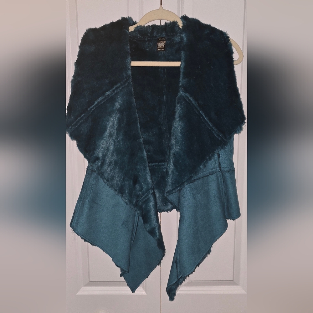 True Teal BLUE Faux Fur Vest